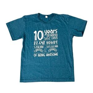 10 Years Old Deep Teal Heather Short Sleeve Shirt - Size Youth Large Unisex